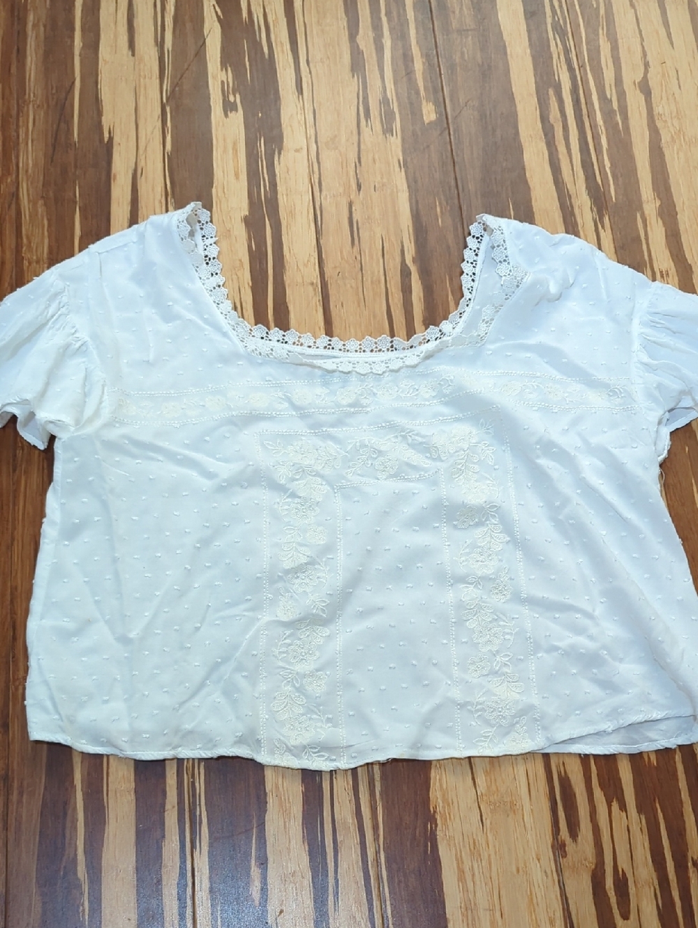 Blue Rain White Lace-Trim Short Sleeve Women's Top